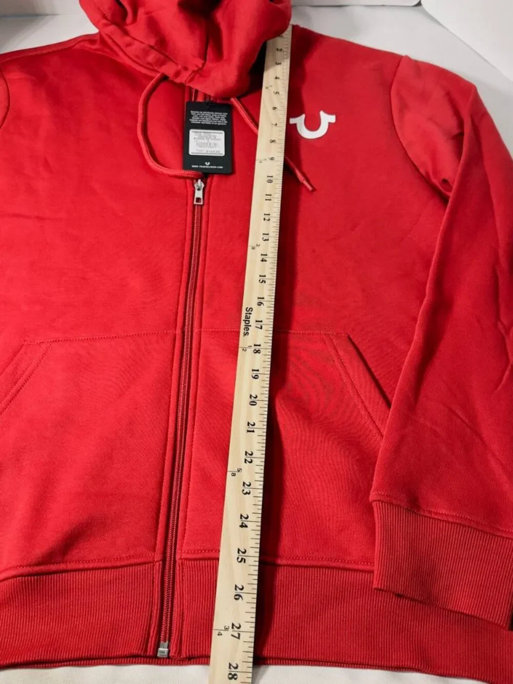 True religion hoody Size L men  with 2 pockets and front zipper  Red